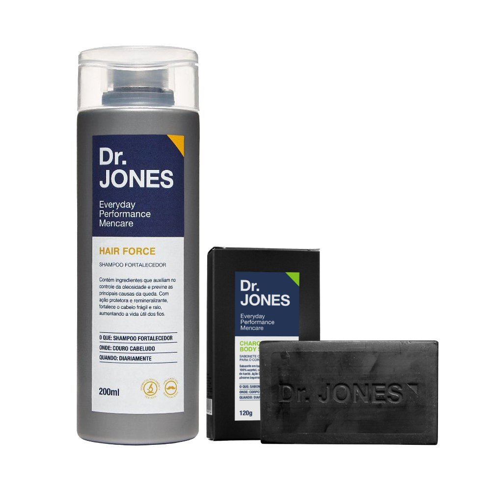 Cuidados Antiqueda: Shampoo Fortalecedor + Charcoal Body Soap l Dr. JONES Cuidados Antiqueda: Shampoo Fortalecedor + Charcoal Body Soap