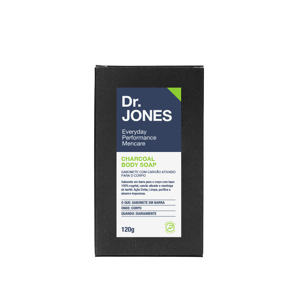 Embalagem CHARCOAL BODY SOAP - Sabonete em Barra 100% Vegetal da Dr. JONES